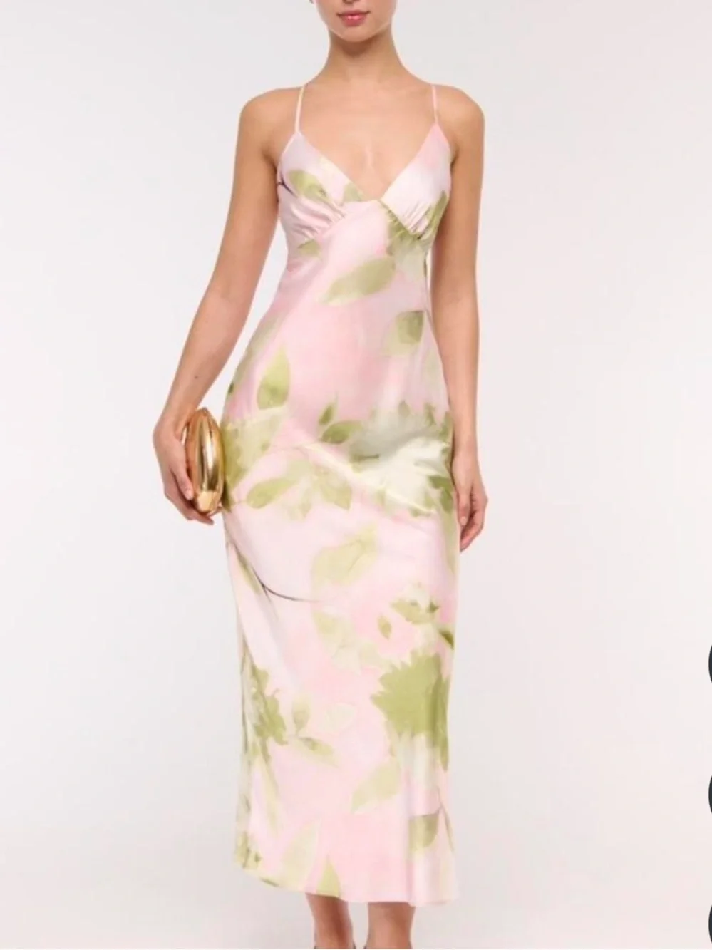 Abercrombie & Fitch Julia Pink and Green Floral Slip Maxi Dress